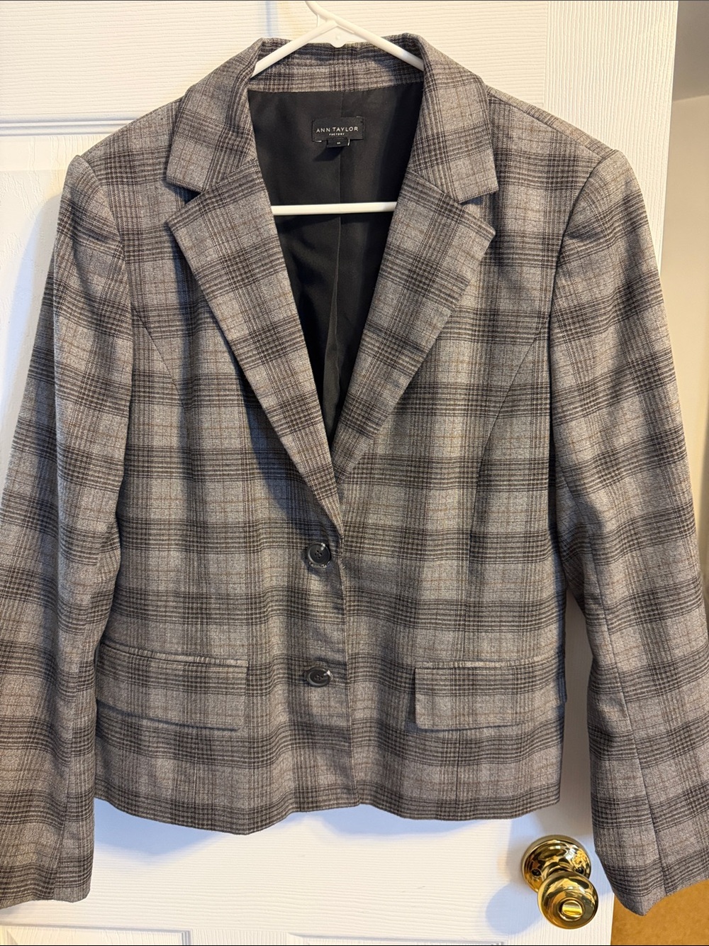 Ann Taylor Factory Gray Plaid Two-Button Blazer